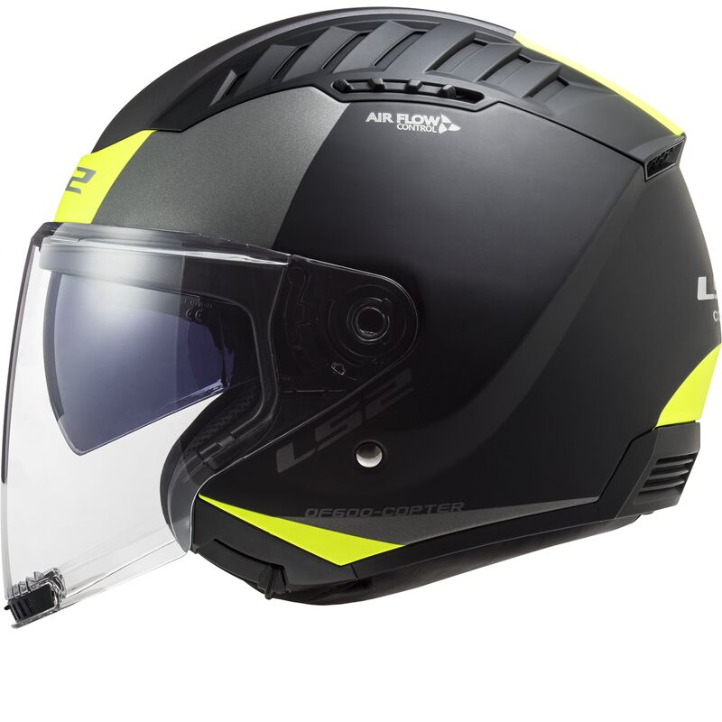 Casco Jet LS2 Copter II - Urbane - Matt Black HI-VIS Yellow