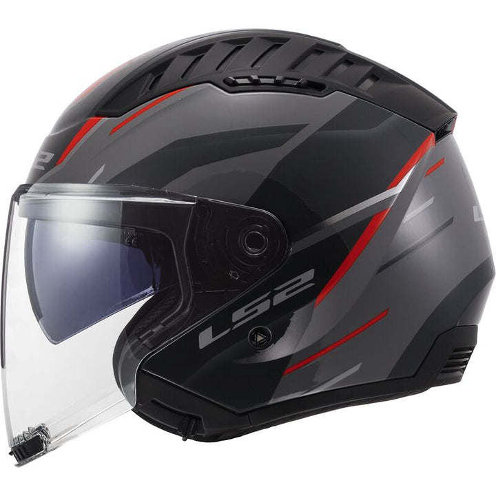 Casco Jet LS2 Copter II - Diston - Gloss Grey Red