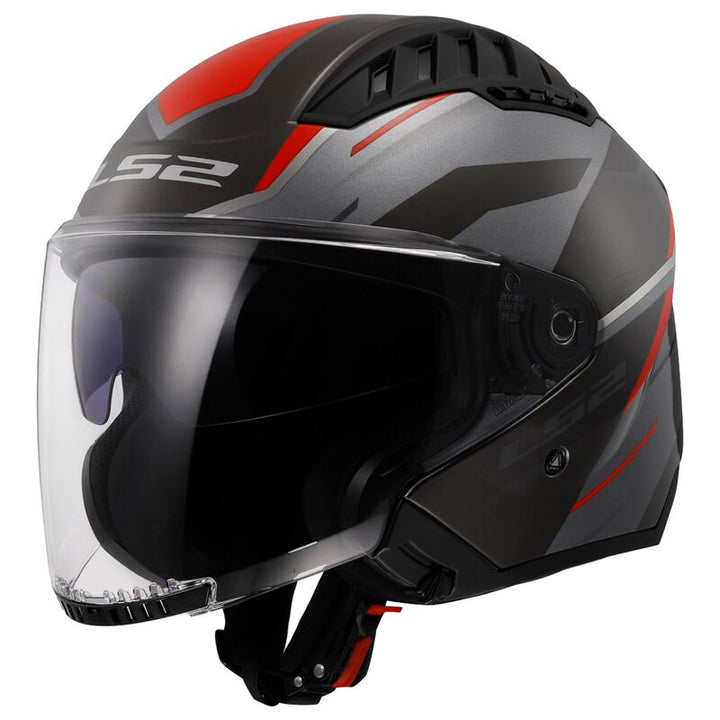 Casco Jet LS2 Copter II - Diston - Gloss Grey Red