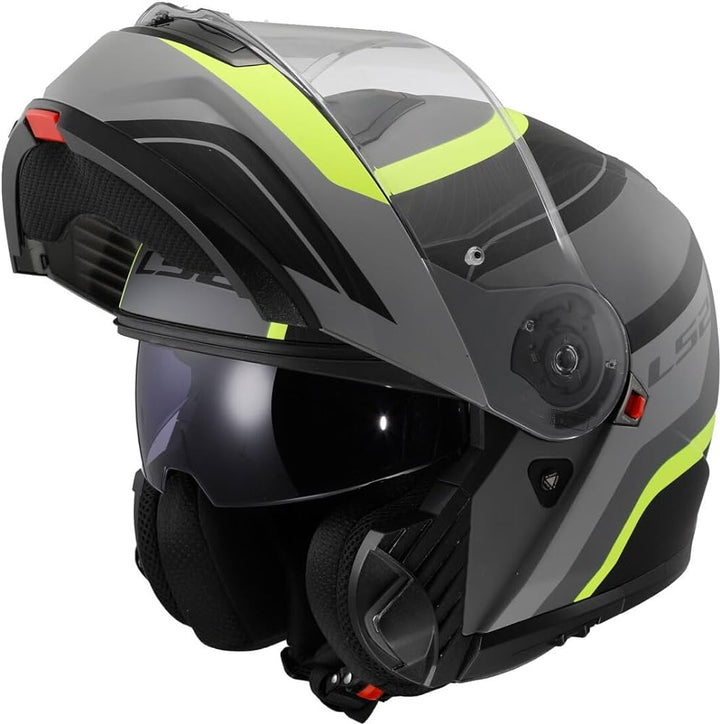 Casco Modulare LS2 STROBE II FF908 - MONZA Matt Black H-V Yellow - Doppia visiera