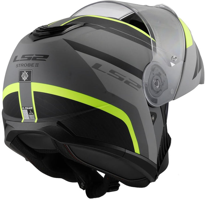 Casco Modulare LS2 STROBE II FF908 - MONZA Matt Black H-V Yellow - Doppia visiera