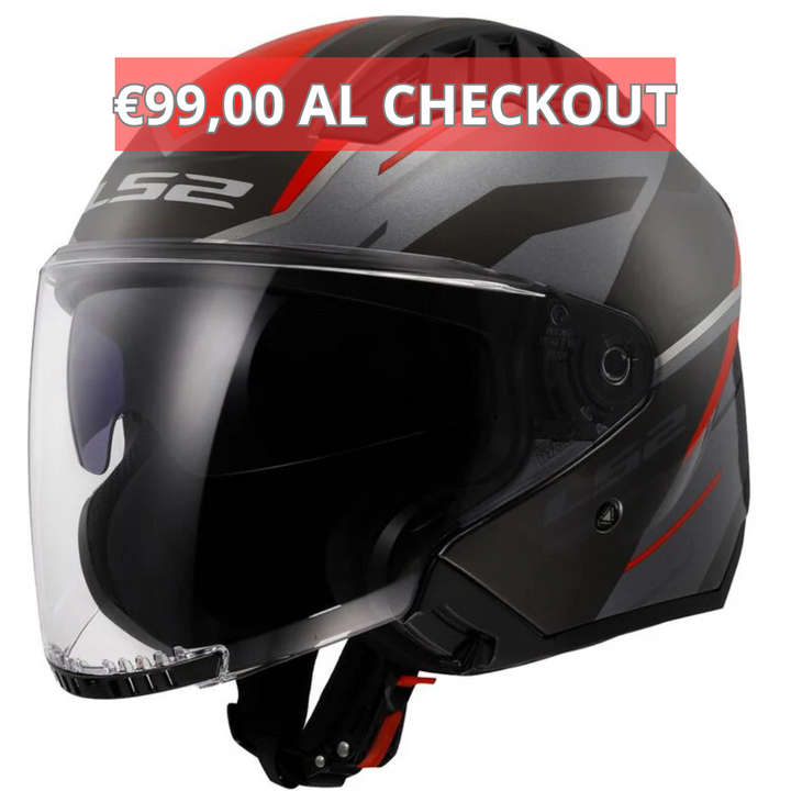 Casco Jet LS2 Copter II - Diston - Gloss Grey Red