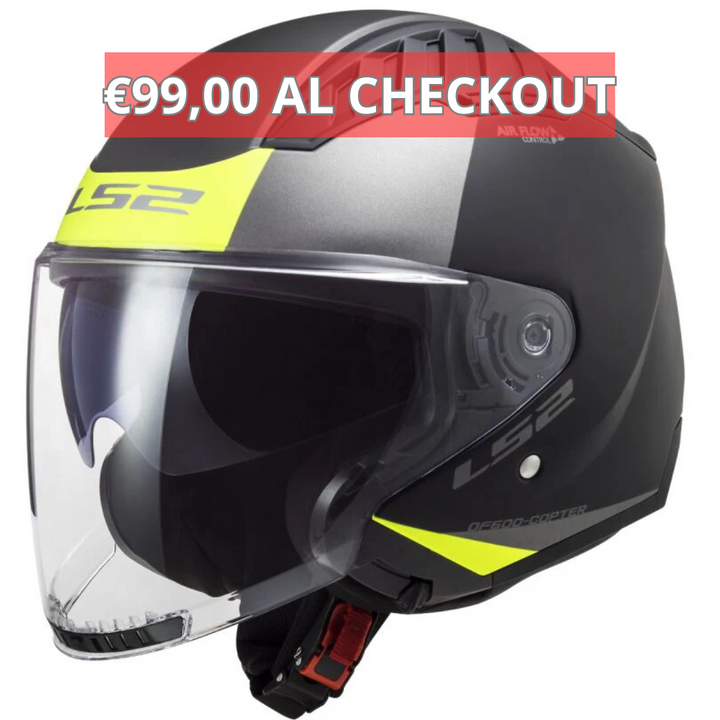 Casco Jet LS2 Copter II - Urbane - Matt Black HI-VIS Yellow